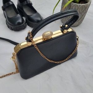 Black and Gold Purse with Gold Chain